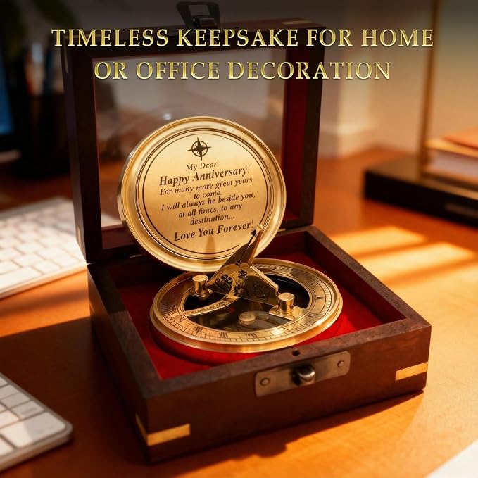 OakiWay Anniversary Sundial Compass Gift for Him or Her - Unique Gift Ideas for Husband or Wife, Men Wedding Anniversary 50th 40th 25th 20th Year Celebration, Gift Card Included