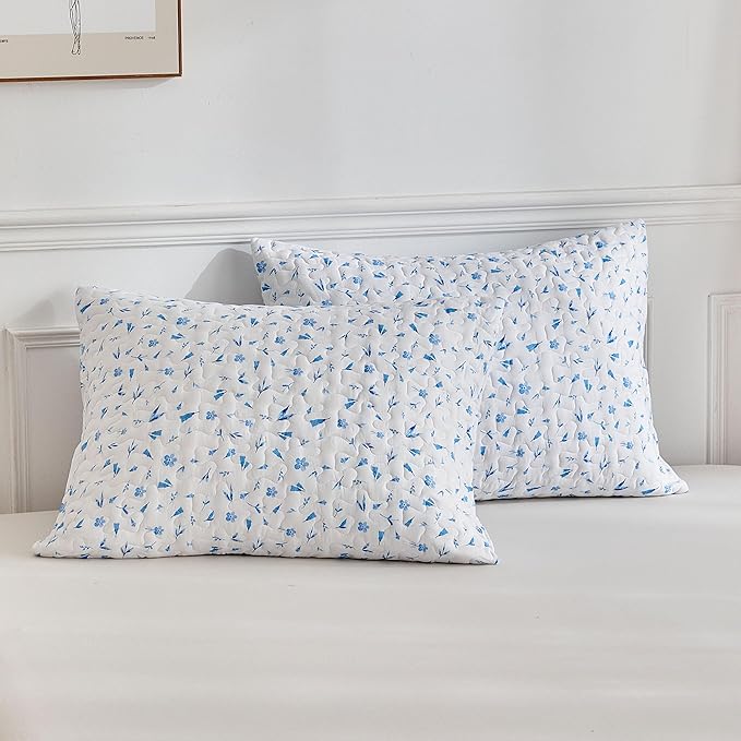 mixinni King Quilt Bedding Set with Pillow Shams, 3 Piece Boho Blue Floral Bed Coverlets for All Seasons, Soft Lightweight Microfiber Quilted Comforter Set-(92"x106", 1 Quilt+ 2 Pillow Shams)
