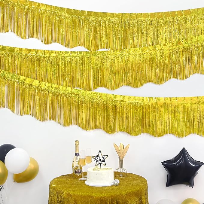 LOLStar Gold Foil Fringe Tinsel Garland, Tinsel Streamers Banner, 6 Pack | 60Ft Tinsel Streamers, Shiny Gold Tinsel Fringe Banners for Wedding, Birthday, Anniversary, Christmas, New Year Party Decor
