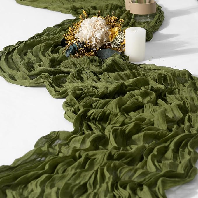 15 Packs Cheesecloth Table Runner Olive Green,10 Ft Dark Green Rustic Gauze Boho Wedding Table Runner Decoration,Wedding Table Decor Table Cloth for Wedding Party Bridal Shower Table,21.5x120in