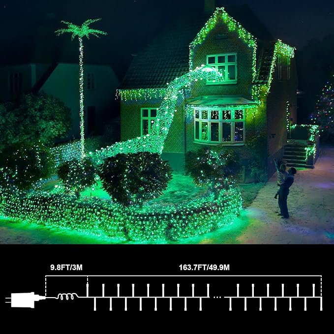 LAMPHOME 500 LED Green St Patricks Day Lights, 165FT Christmas String Lights with 16 Lighting Modes, Waterproof Connectable Mini fairy Lights, Plug in for Indoor Outdoor Xmas Party Bedroom Decorations