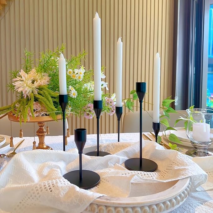 Black Taper Candle Holders for Wedding Table Centerpiece,Tall Taper Candlestick Holders Bulk Set of 15,Metal Candle Stick Holder Decor for Table or Mantel Centerpiece, Dinning, Party Home Decor