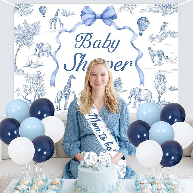 Blue Safari Baby Shower Decorations Safari Animals Theme Welcome Baby Banner Backdrop Cupcake Toppers Mom to Be Sash with Balloons Kit for Boys Baby Shower Gender Reveal Party Supplies