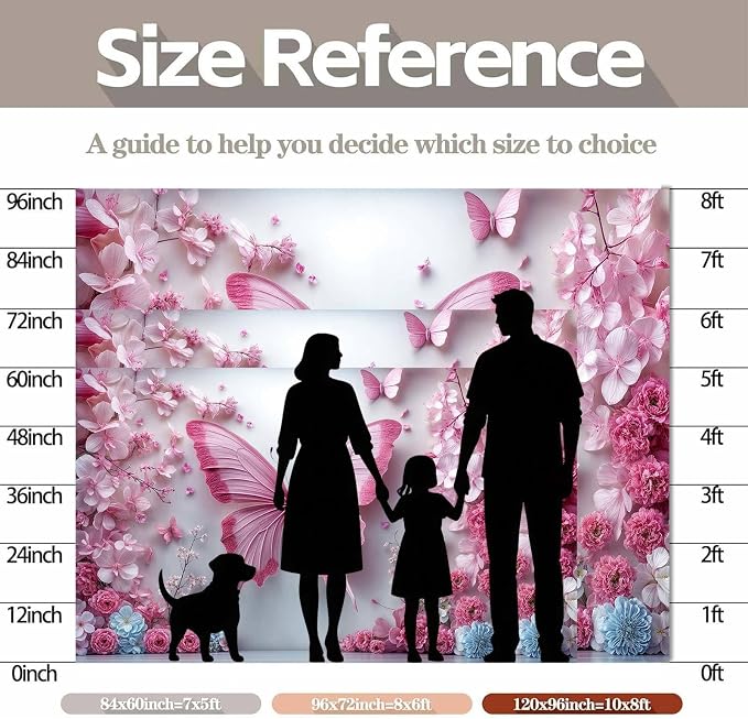 7X7ft Pink Butterfly Flower Backdrop for Photography Floral Wonderland Photo Background Baby Shower Birthday Bridal Shower Party Decors Newborn Girls Princess Portrait Photobooth Props