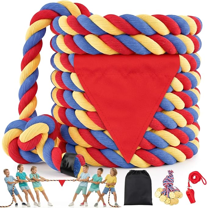 Tug of War Rope for Kids & Adults - 60ft Soft Cotton Outdoor Pulling Rope with Flag for Team Building Activities Field Day Family Reunions Birthday Parties Camping Games