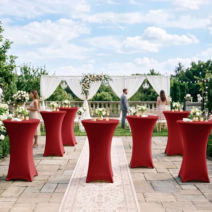 Cocktail Table Covers-Spandex Round High Top Table Cloths 8 Pack 32x43 Inch-Red Stretch Fitted Christmas Tablecloth for Pub Bistro Highboy Party Event Banquet Height Folding Satnding Tables
