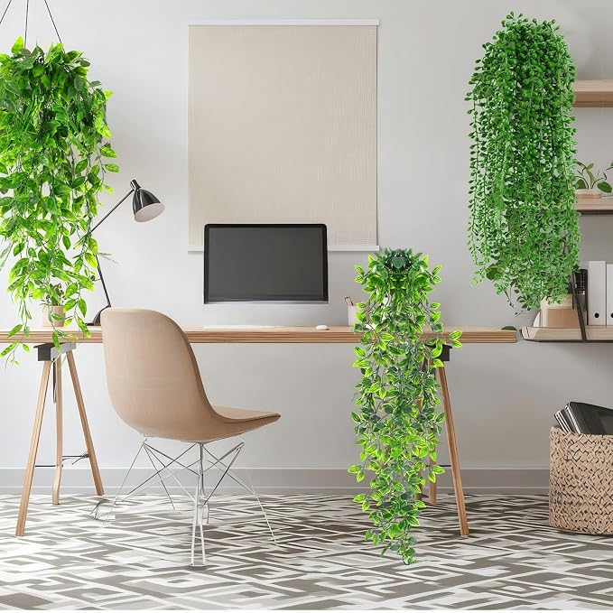 Daifunli 24 Pcs Artificial Hanging Plants Fake Hanging Ferns Plastic Fake Plants for Wall Room Garden Garland Indoor Outdoor Decor No Basket (Eucalyptus,Mandala,String of Pearls,Pea)