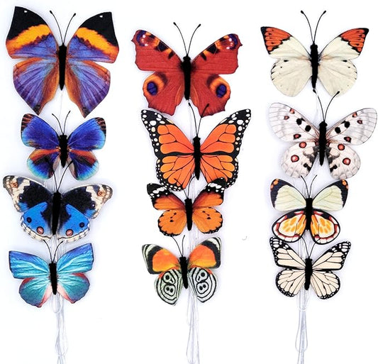 12 Pcs Artificial Butterfly Decorations, 2 Sizes Butterfly Decor for Crafts, DIY 3D Unique Decorative Butterflies for Fake Flowers Easter Spring Fall Wedding Party Home Decor. (Combo Pack)