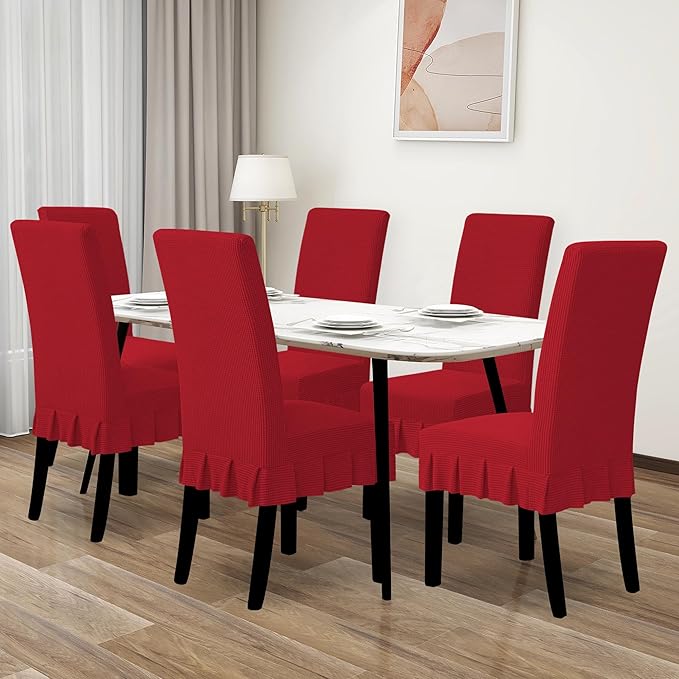 Easy-Going Dining Chair Covers Stretch Parsons Chair Slipcover with Skirt Chair Covers for Dining Room Restaurant Banquet (6 PCS, Red)