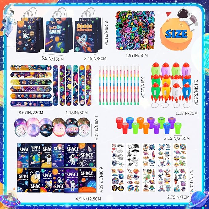 146pcs Space Party Favors Bags Fillers Include Outer Space Goodie Bags Bracelets Solar System Coloring Books etc for Astronaut Party Decorations Supplies