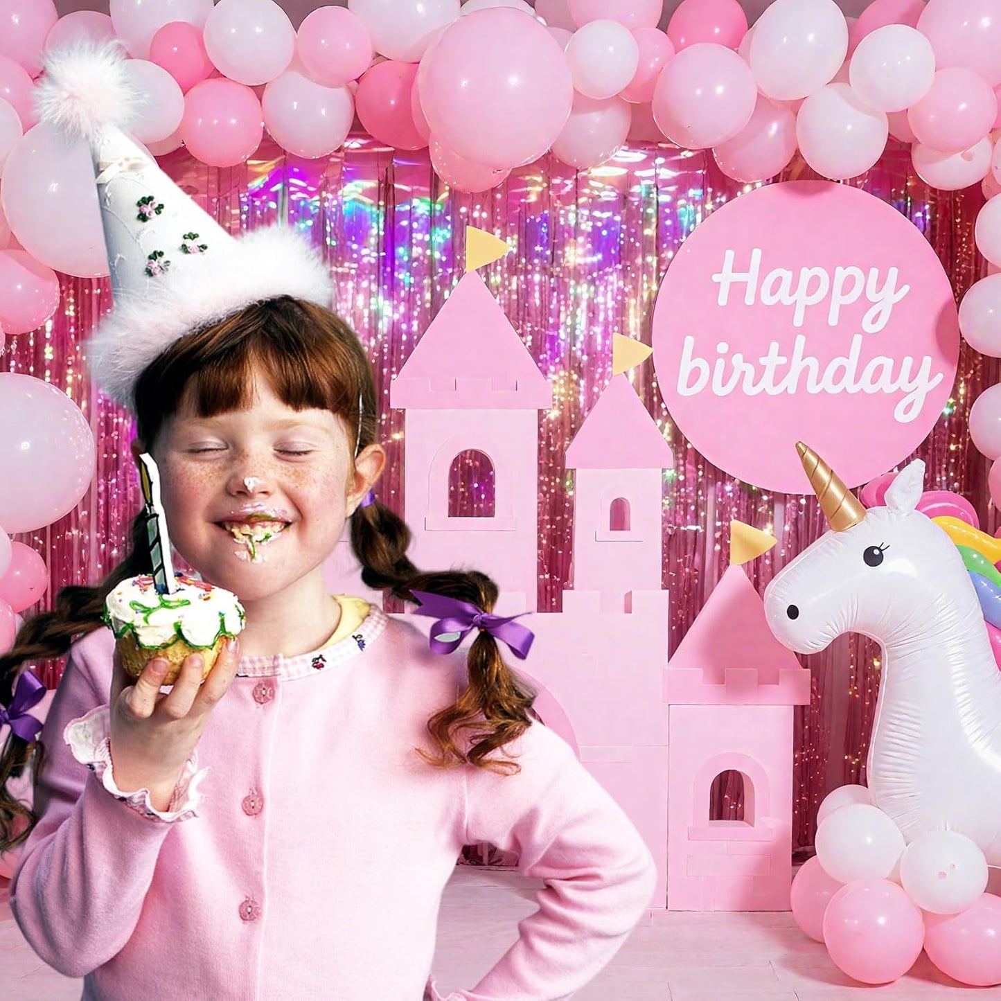 10 Pack Pink Metallic Tinsel Photo Backdrop for Wedding Engagement Baby Shower Bachelorette Christmas Celebration Birthday Party Decorations