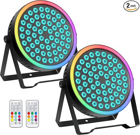 90W RGB Stage Par Lights with Ambient Light Strip - Dual Layer Halo Effect, DMX512 & Sound Activation, 60 LEDs Uplight for Wedding Party DJ Church Concert Indoor (2 Pack)