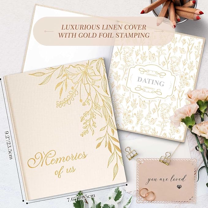 Lanpn Wedding Anniversary Journal Book Memories of Us, Linen Dating to 70th Wedding Scrapbook Notebook Memory Book, Newlywed Marriage Couple Anniversary Journal Bridal Shower Gifts (Beige, 190 Pages)