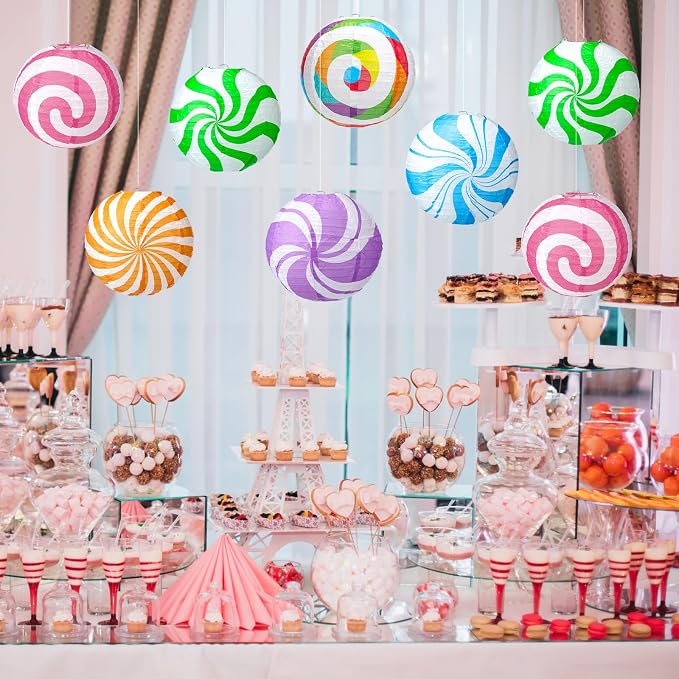 Tuanse 12 Pcs Candy Christmas Decorations 8 Inch Colorful Paper Lanterns Candy Party Decorations for Candyland Themed Hanging Ornaments DIY Ornaments for Holiday Xmas Birthday Indoor Outdoor Decor