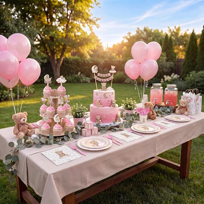Teddy Bear Baby Shower Plates and Napkins Set for Girl – We Can Bearly Wait Baby Shower Decorations – Serves 20, Paper Plates, Napkins – Bear Party Supplies Decorations Tableware for Birthday