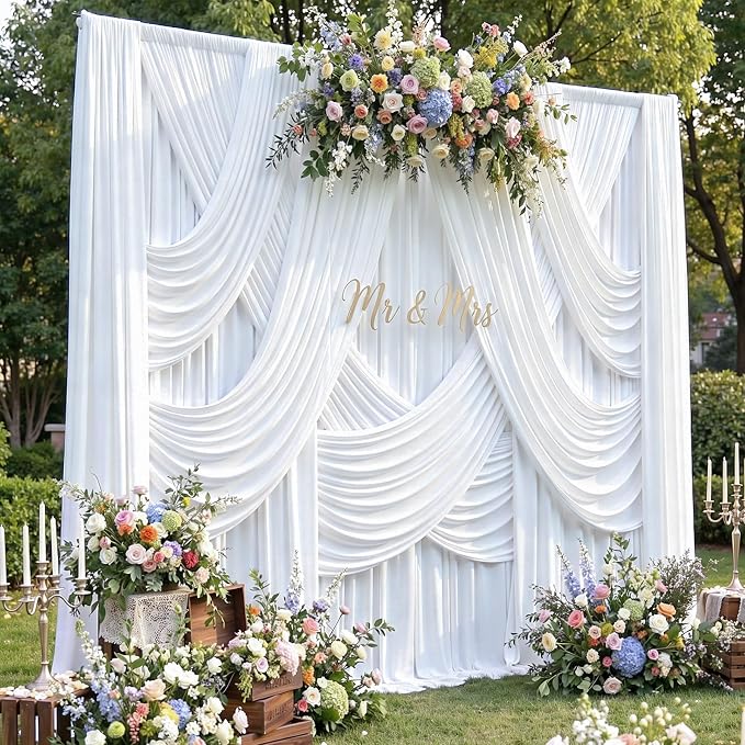 30ft x 15ft White Backdrop Curtains for Wedding Parties, Wrinkle Free Silky Polyester 6 Panels 15 ft Long Photo Backdrop Drapes Back Drop Cloth Drapery for Birthday Photography Background Curtain