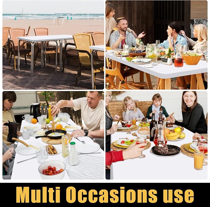 Smiry 6 Pack Rectangle Picnic Table Cloth, Waterproof Elastic Fitted Tablecloths, Washable Polyester Rectangular Patio Table Cover for Camping, Indoor and Outdoor (White, 24"x48")