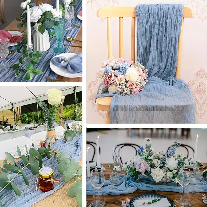 16 Pack Dusty Blue Cheesecloth Table Runner 20 x 120 inch Gauze Table Runners 10 FT Long,Semi Sheer Boho Cheese Cloth Fabric Table Runner Bulk for Wedding,Party,Baby Shower,Bridal Shower Decoration