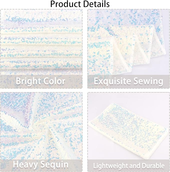 12 Packs Sequin Table Runner Glitter Dining Table Runner for Birthday Wedding Engagement Bridal Baby Shower Bachelorette Holiday Celebration Party Supplies Decorations (12" x 108", White Iridescent)