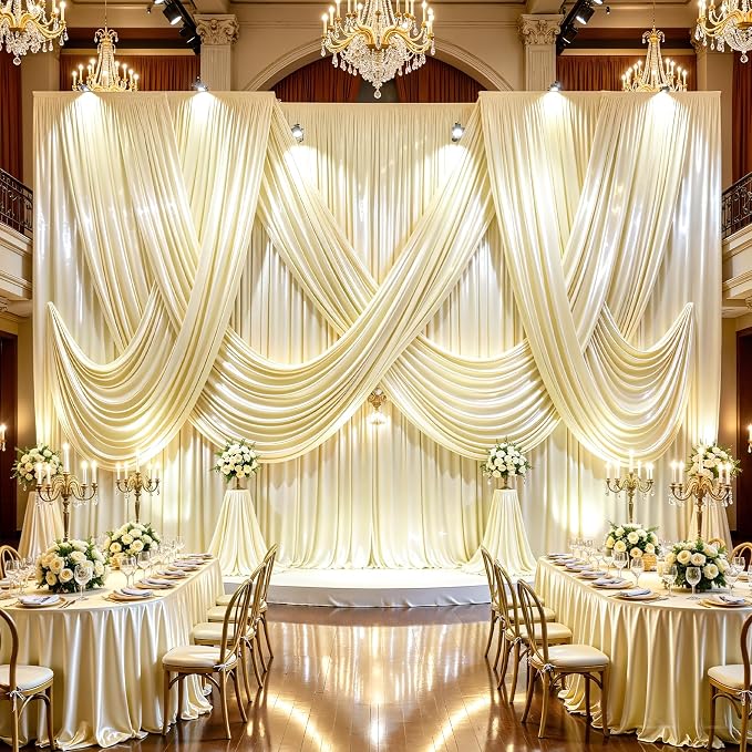 Champagne Glitter Backdrop Curtains - 10x12FT Satin Photo Backdrop, Wrinkle-Free Shimmer Back Drop Cloth Shiny Drapes for Photobooth Wedding Birthday Parties Photoshoot Background Decorations