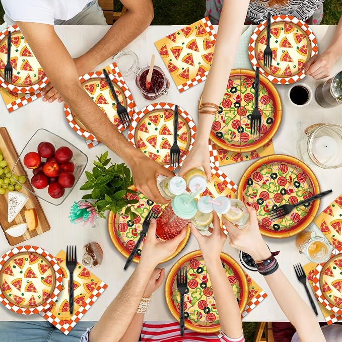 50 Guests Pizza Plates and Napkins Party Supplies Pizza Birthday Party Decorations Disposable Tableware Set Pizza Dinnerware Favor for Kids Boys Girls Baby Shower Picnics, 200PCS