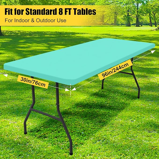 Smiry 4 Pack Rectangle Picnic Table Cloth, Waterproof Elastic Fitted Tablecloths, Washable Polyester Rectangular Patio Table Cover for Camping, Indoor and Outdoor (Aqua, 30"x96")