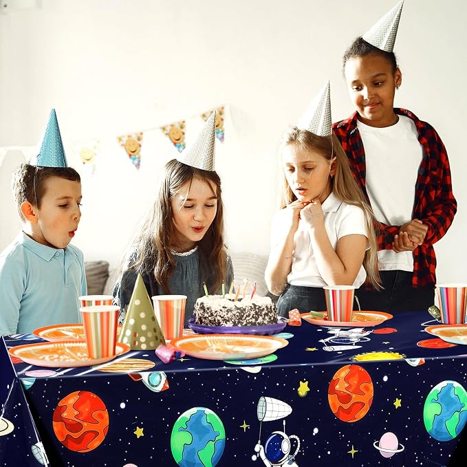 Oudain 6 Pcs Space Tablecloth Decorations Plastic Galaxy Table Cloth Space Theme Birthday Party Supplies for Boy Spaceship Planet Astronaut Rockets Disposable Table Covers, 54 x 108 Inch