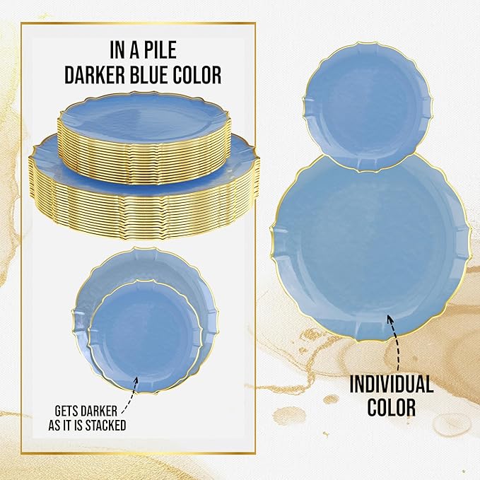 Exquisite Plastic Plates for Party 40 Piece Fancy Plastic Dinner Plates For 20 Guests 20 X 7.5 Dessert Plates & 20 X 10 Thin Delicate Disposable Dinnerware Charger Plate Spring Lake Gold Rim