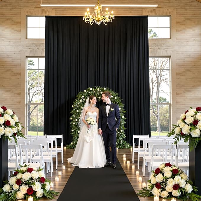 20ft x 15ft Black Backdrop Curtains for Wedding Parties, 4 Panels Wrinkle Free Fabric Drapes Photo Backdrop for Baby Shower Birthday Stage Reception Lobby Decoration