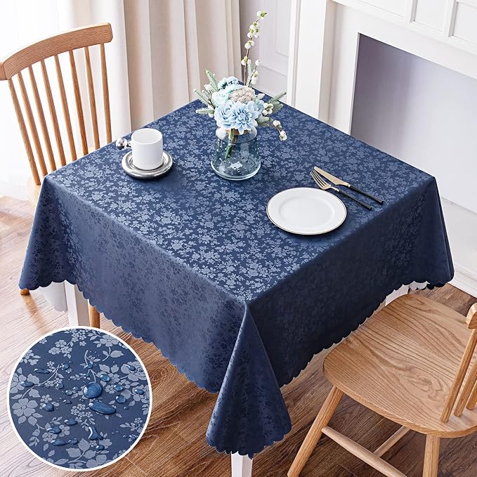 Smiry Square Table Cloth, Waterproof Heavy Duty Vinyl Tablecloths, Wipeable Washable Table Cover for Kitchen and Dining Room (Navy Blue, 60" X 60")
