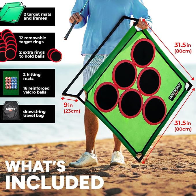 Golf Pong Game Set, Jumbo Backyard Lawn Game, Portable Indoor-Outdoor Chipping Golf Gift for Men, Women & Family Versus