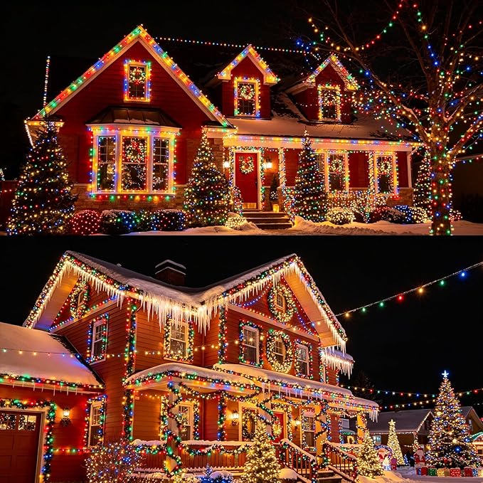 LJLNION 300 LED String Lights Outdoor Indoor, Extra Long 98.5FT Christmas Lights, 8 Lighting Modes, Plug in Waterproof Fairy Lights for Wedding Party Bedroom Decorations (Multicolor)