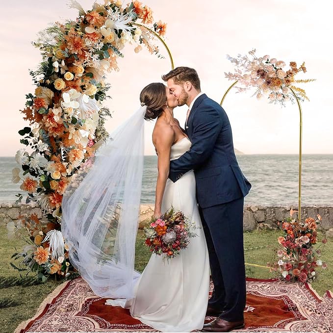 Wedding Arch Backdrop Stand Set of 2 Gold Metal Arch Frame 7.2FT & 6FT Backdrop Stand Wedding Arch Bracket Stand Birthday Party Balloon Arch