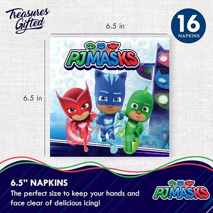Treasures Gifted Officially Licensed PJ Masks Birthday Decorations - Serves 16 Guests - Dinnerware Classic Set - PJ Masks Party Supplies - Plates, Napkins & Cups Set