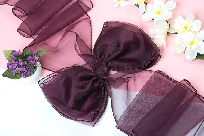 MDS® Pack of 200 Organza Chair Sashes for Wedding Decoration, Reusable Sheer Chair Bows for Banquet Chair Cover, Reception, Bridal Shower, Baby Shower, Birthday Party & Special Events - Plum