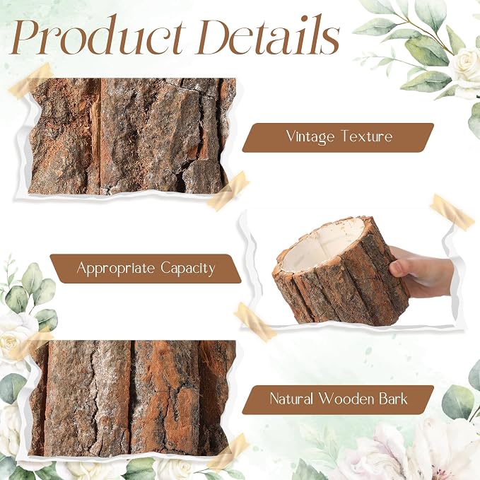6 Pcs Wooden Vase for Centerpieces Wedding Flower Table Centerpieces Woodland Party Decor Rustic Farmhouse Bark Stump Buckets Vintage Planter Pots for Garden Baby Shower Window Home (Large)