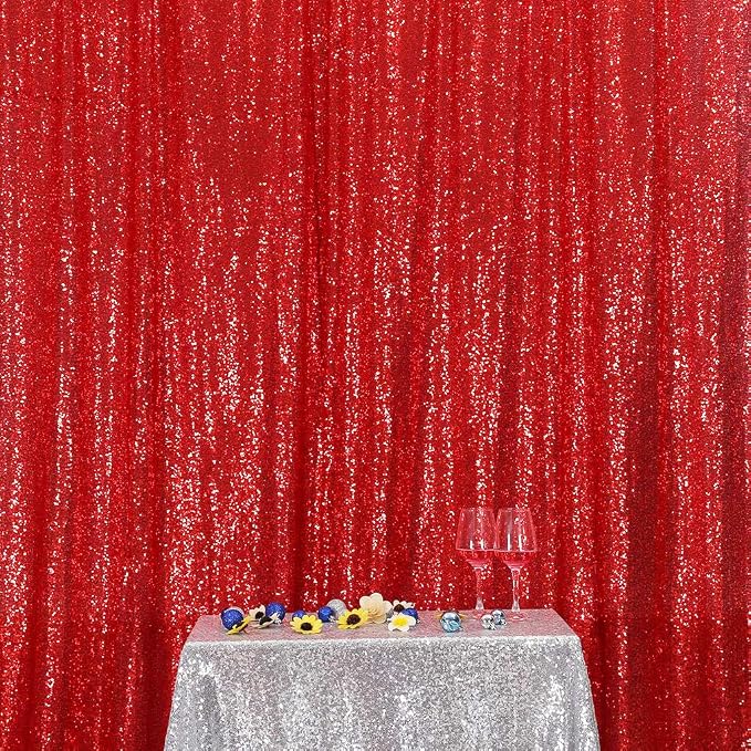 Eternal Beauty Red Sequin Backdrop, 6x8 Ft Glitter Background Curtains for Mother's Day Christmas Shimmer Photography Party Wedding Birthday Back Drop Decor