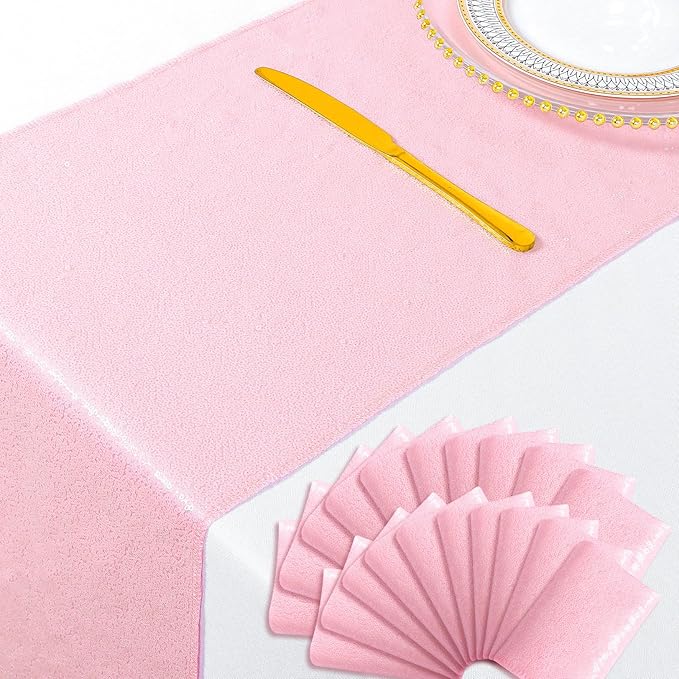 ShinyBeauty Light Pink Table Runner 108 Inches Long, Sequin Table Runners 10 Pack of 12 X108 Baby Pink Runners for Tables,Glitter Table Linen for Party,Outdoor,Dining Decor