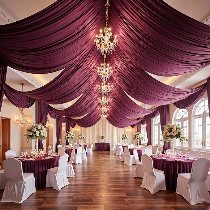 50ftx15ft Burgundy Backdrop Curtains for Parties, Wrinkle Free Polyester Burgundy Photo Backdrop Drapes 10 Panels 15 ft Long Back Drop Cloth for Wedding Birthday Photography Background Party