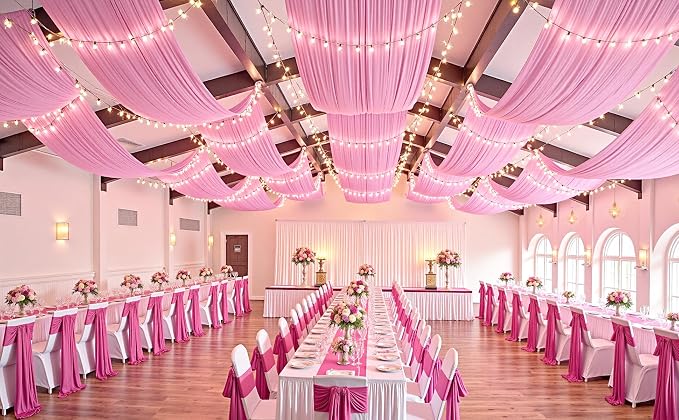 50ftx20ft Baby Pink Backdrop Ceiling Drapes,10Panels 20ft Height Wrinkle Free Tent Draping Curtains, Fabric Drapery Ceiling Drapes for Wedding Ceremony Birthday Theme Parties with Rod Pocket