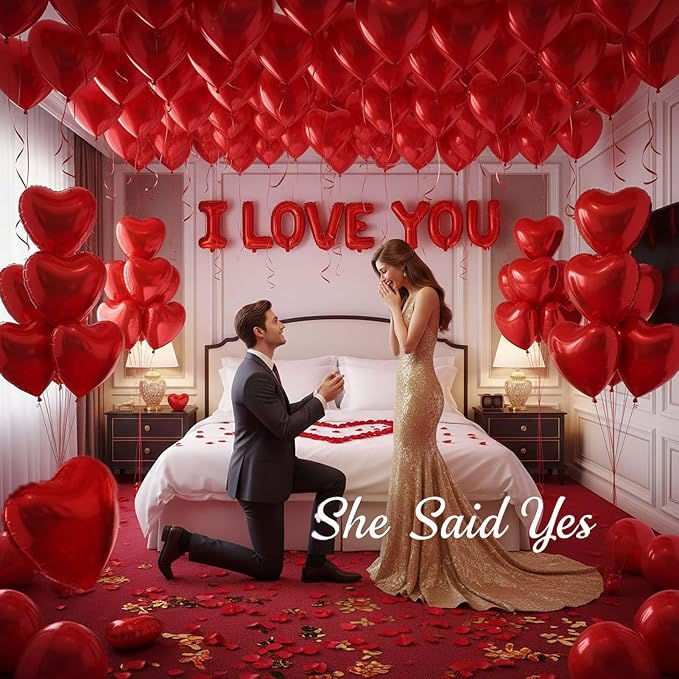 I Love You Balloons red romantic balloon kit with red heart I LOVE YOU mylar balloons red rose petals for hotel Dec orations decorations Valentines Party wedding anniversary supplies