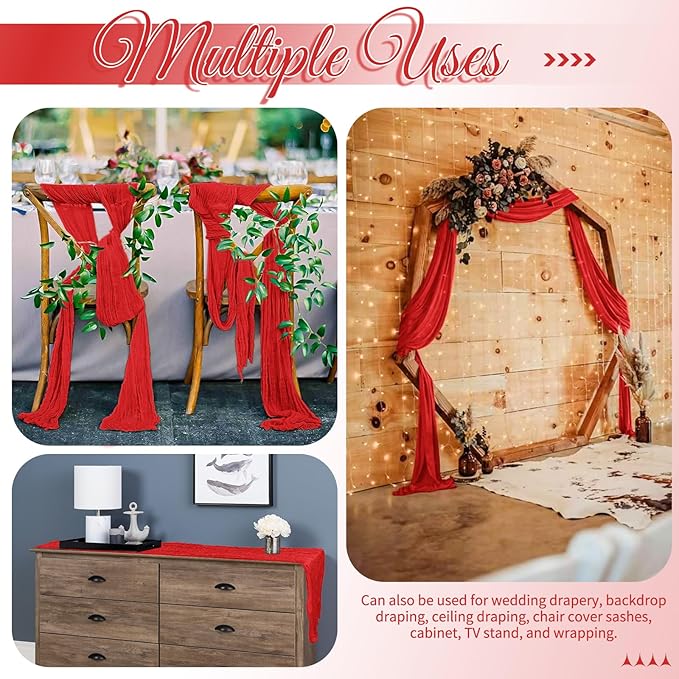 15 Pack Red Table Runner 17 x 108inch Cheesecloth Table Runner Boho Gauze Table Runners Rustic Sheer Fabric Cheese Cloth Table Runners for Wedding Party Bridal Shower Farmhouse Thanksgiving Decor