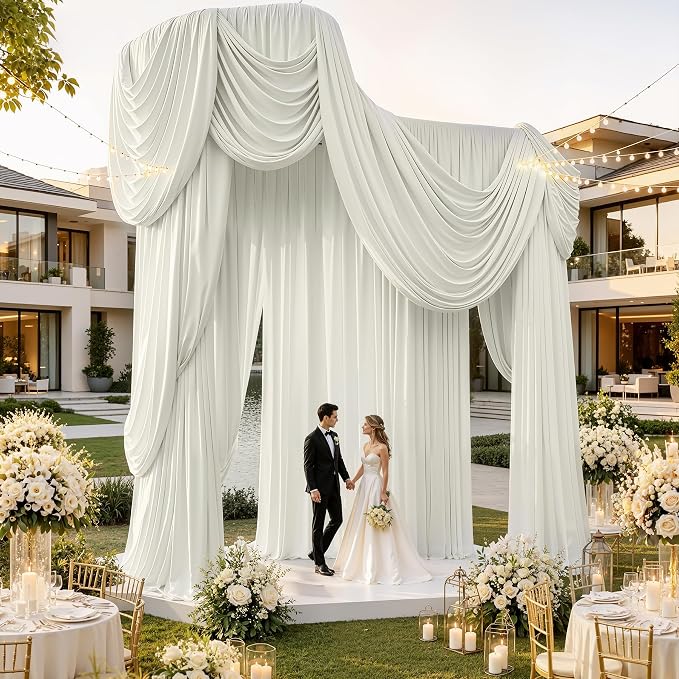 Outpain 30ftx20ft Ivory Backdrop Ceiling Drapes,6Panels 20ft Height Wrinkle Free Tent Draping Curtains, Fabric Drapery Ceiling Drapes for Wedding Ceremony Birthday Theme Parties with Rod Pocket