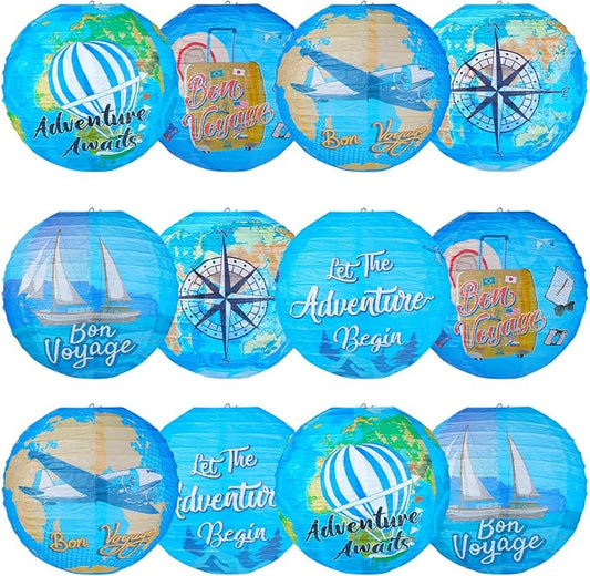 Panelee 12 Pcs Travel Around The World Paper Lanterns Party Decorations 8 Inch Hanging Round Hanging Paper Party Decorations for Holiday Indoor Outdoor Supplies