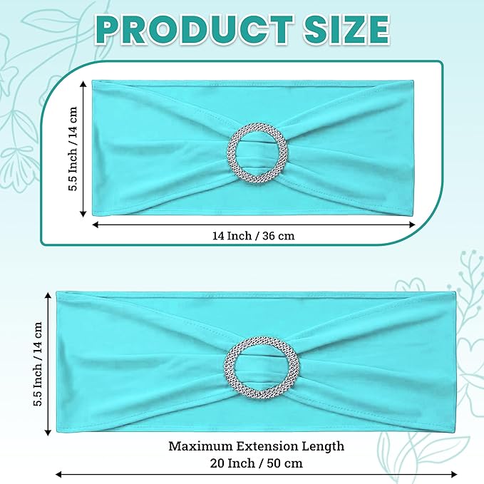 MDS Pack of 50 Spandex Chair Sashes Bow Premium Stretch Chair Cover Band with Buckle Slider Universal fits Elastic Dining Chair Ties for Wedding Party Banquet Events Decoration - Aqua Blue