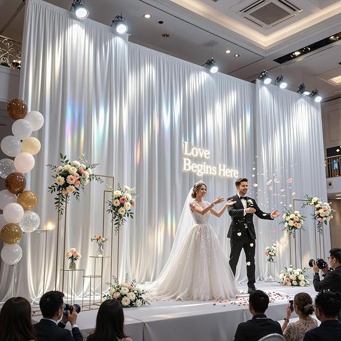 30x10ft White Glitter Backdrop Curtain for Parties, Wrinkle Free Satin Photo Backdrop Drapes 6 Panels 5x10FT Shimmer Back Drop Cloth for Wedding Birthday Baby Shower Photography Background Decor
