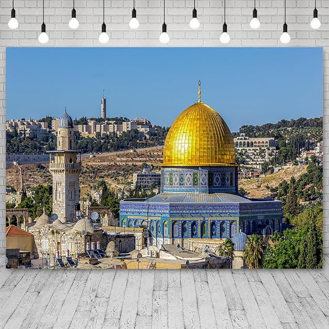 12x6ft Jerusalem Old City Backdrop Dome of The Rock Al Aqsa Mosque Photography Background Holy Land Islamic Architecture Religious Banner Decorations Bible Scene Photo Booth Prop