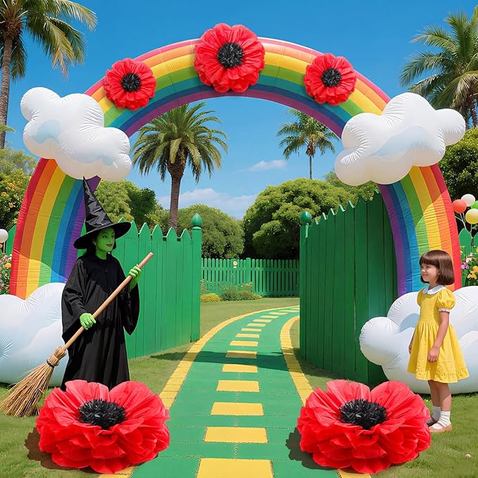 Chunful 5 Pcs 30'' 24'' Giant Red Paper Poppy Flowers Wizard Party Decoration Large Hanging Tissue Paper Poppies Pom Poms Decor for Memorial Day Halloween Veterans Day Carnival Witch Birthday