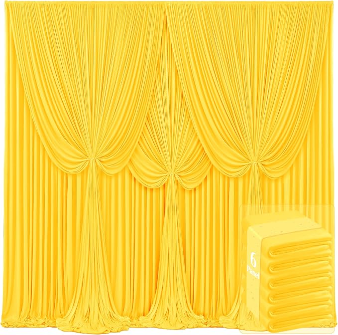 6 Panels Yellow Backdrop Curtains for Wedding Party Wrinkle Free Backdrops Curtain Drapes Fabric Decorations Photo Back Drop Cloth for Baby Shower Photography Stage Reception 30ft(W) x 12ft(H)