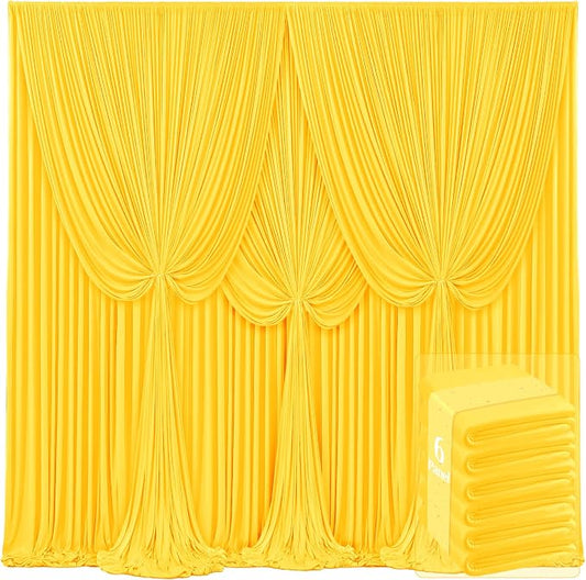 6 Panels Yellow Backdrop Curtains for Wedding Party Wrinkle Free Backdrops Curtain Drapes Fabric Decorations Photo Back Drop Cloth for Baby Shower Photography Stage Reception 30ft(W) x 12ft(H)
